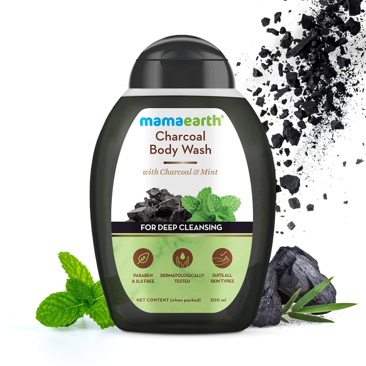 Mamaearth Charcoal Body Wash With Charcoal and Mint for Deep Cleansing - 300 ml Deeply Cleanses | Rejuvenates & Refreshes