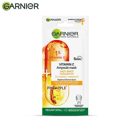 Garnier 5 Min Anti-Spot Ampoule Mask for Dull Skin (with 1% Vitamin C & Pineapple) 15 GM