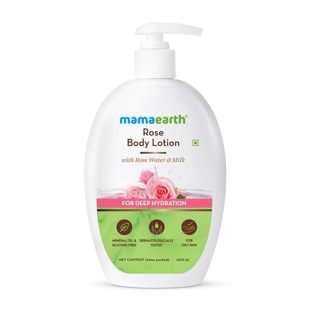 Mamaearth Rose Body Lotion with Rose Water and Milk For Deep Hydration - 400ml Intense Hydration | Non-Greasy | Softens Skin