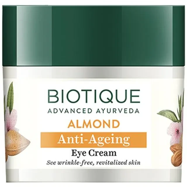 BIOTIQUE Anti-Ageing Eye Cream - Almond, See Wrinkle-Free Revitalized Skin, 15 g Carton