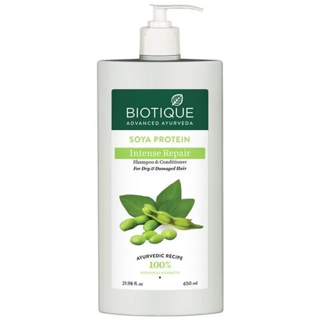 BIOTIQUE Soya Protein Intense Repair Shampoo & Conditioner - For Dry Hair, 650 ml