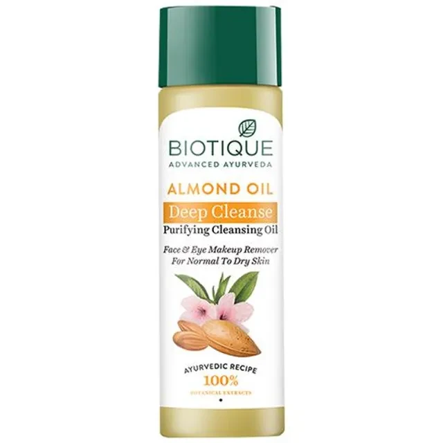 BIOTIQUE Deep Cleanse Purifying Cleanser - Almond Oil, Face & Eye Makeup Remover, For Normal To Dry Skin, 120 ml Carton