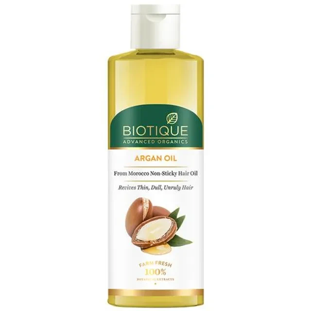 BIOTIQUE Argan Morocco Non-Sticky Hair Oil - Revives Thin, Dull, Unruly Hair, 100% Botanical Extracts, Ayurvedic Recipe, 200 ml