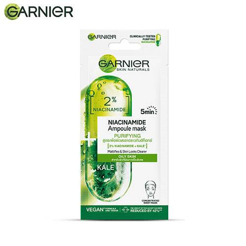 Garnier 5 Min Purifying Ampoule Mask for Oily Skin (with 2% Niacinamide & Kale) 15GM