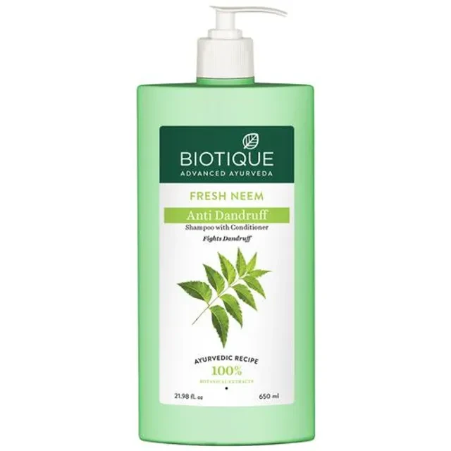 BIOTIQUE Fresh Neem Anti Dandruff Shampoo With Conditioner, 650 ml