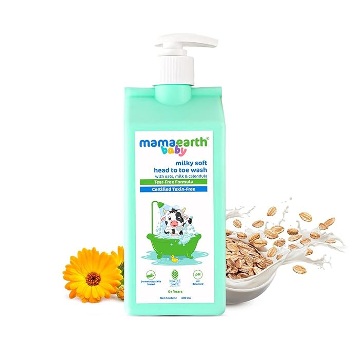 Mamaearth Milky Soft Head to Toe Wash With Oats, Milk, and Calendula for Babies- 400ml
