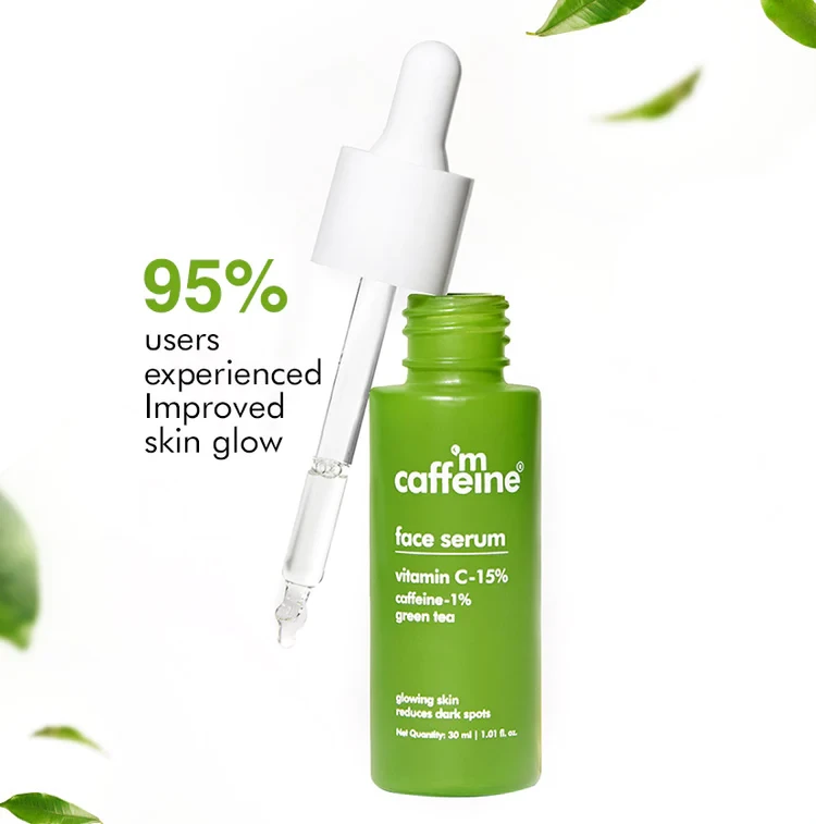 mCaffeine Green Tea & 15% Vitamin C Face Serum for Glowing Skin - Reduces Dark Spots - 30 ml