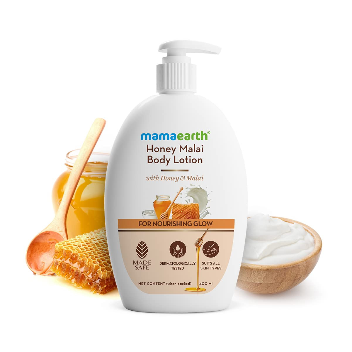 Mamaearth Honey Malai Body Lotion with Honey & Malai for Nourishing Glow - 400 ml Deeply Moisturizes