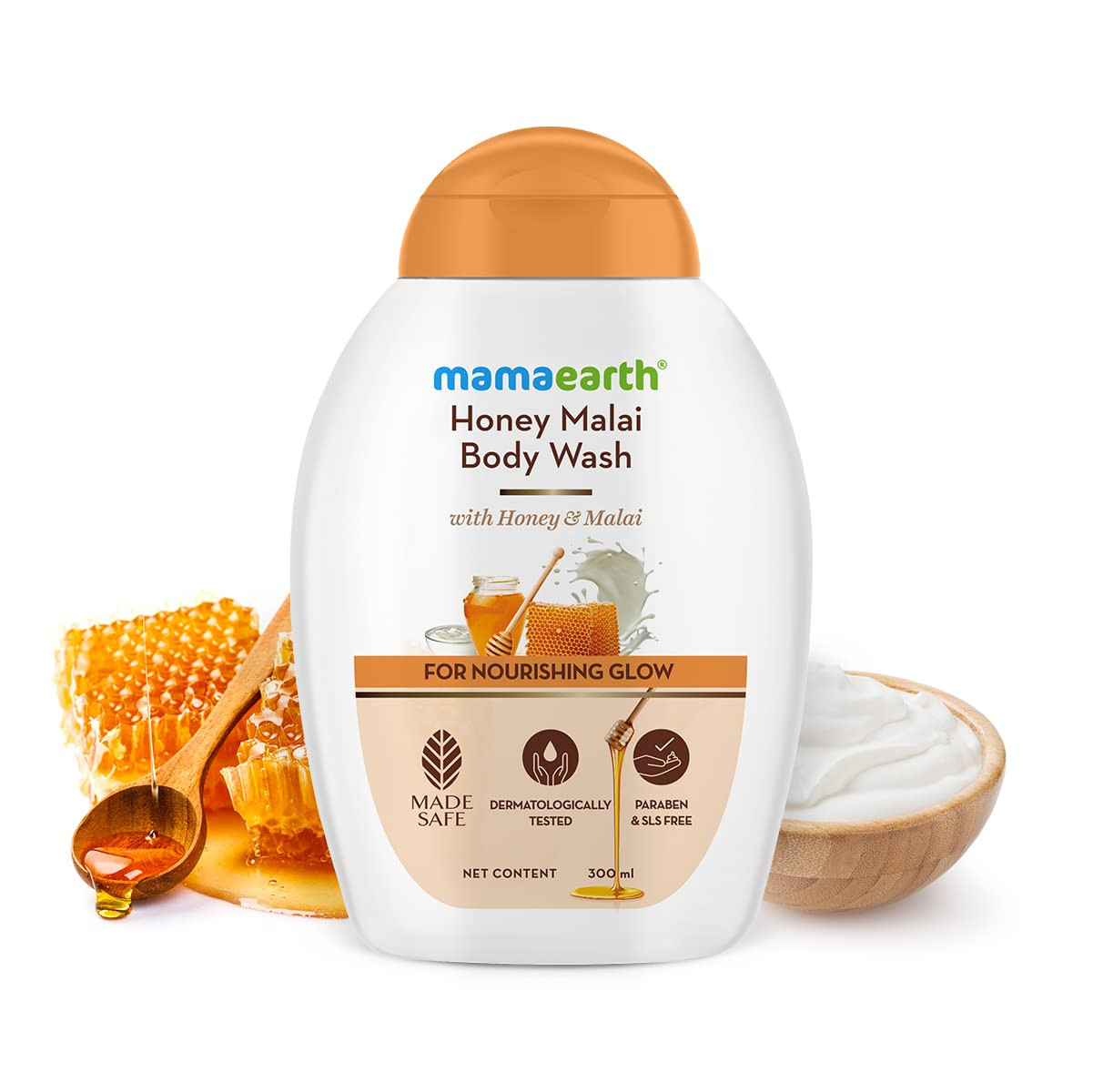 Mamaearth Honey Malai Body Wash with Honey & Malai for Nourishing Glow - 300 ml Gently Cleanses | Replenishes Moisture