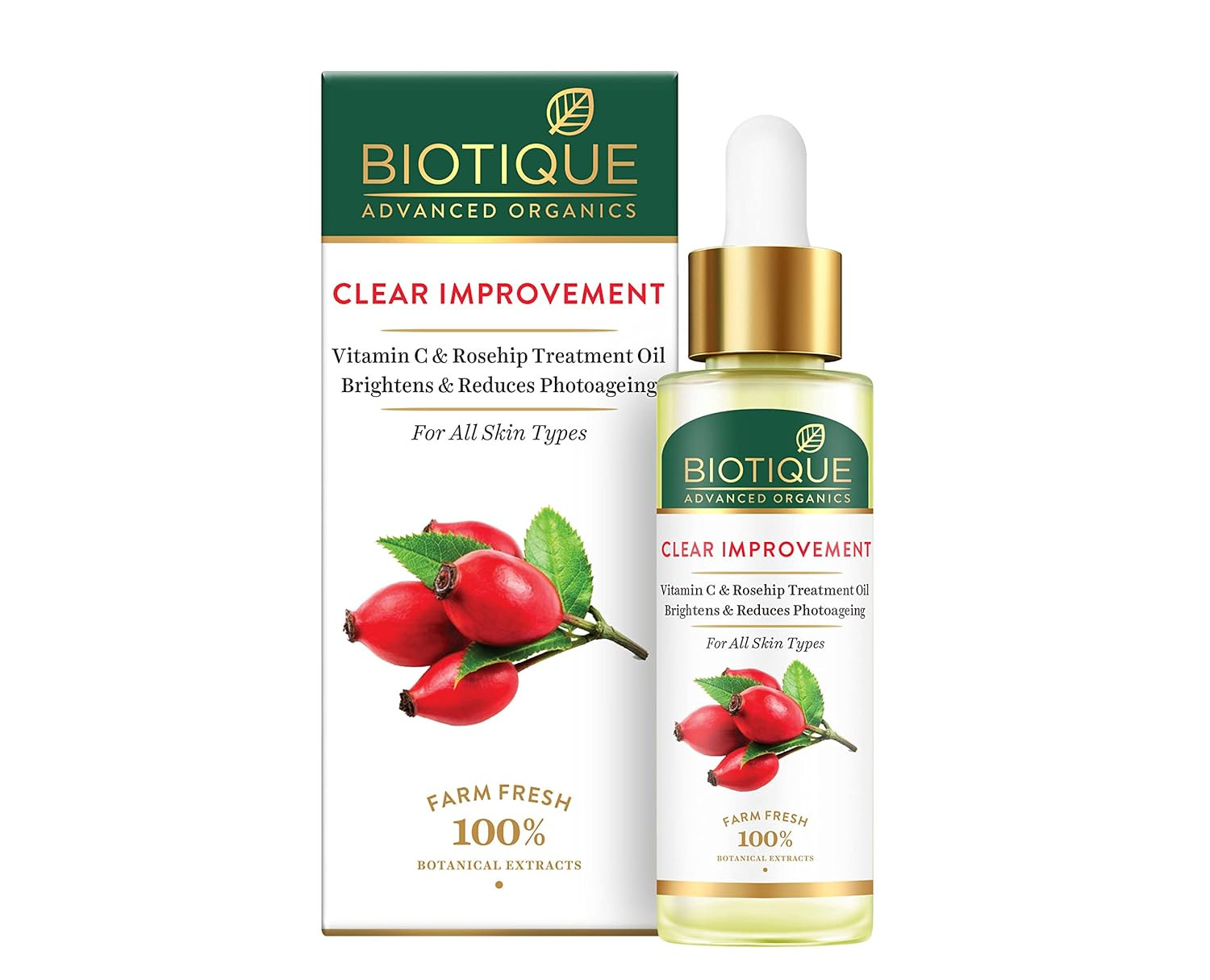 Biotique Clear Improvement - Vitamin C & Rosehip Treatment Oil, Brightens, Reduces Photoageing, 30 ml