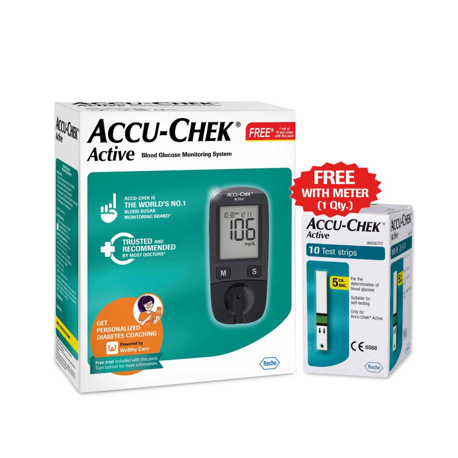 Accu-Chek Active Blood Glucose Monitoring System With 10 Free Test Strips, 1 Kit
