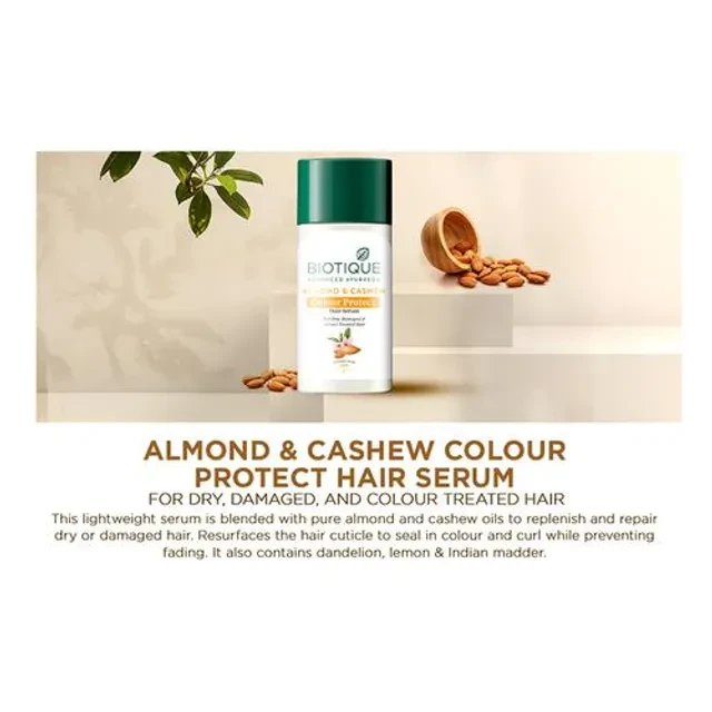 BIOTIQUE Colour Protect Hair Serum - Almond & Cashew, For Dry, Damaged/Colour Treated Hair, 35 ml