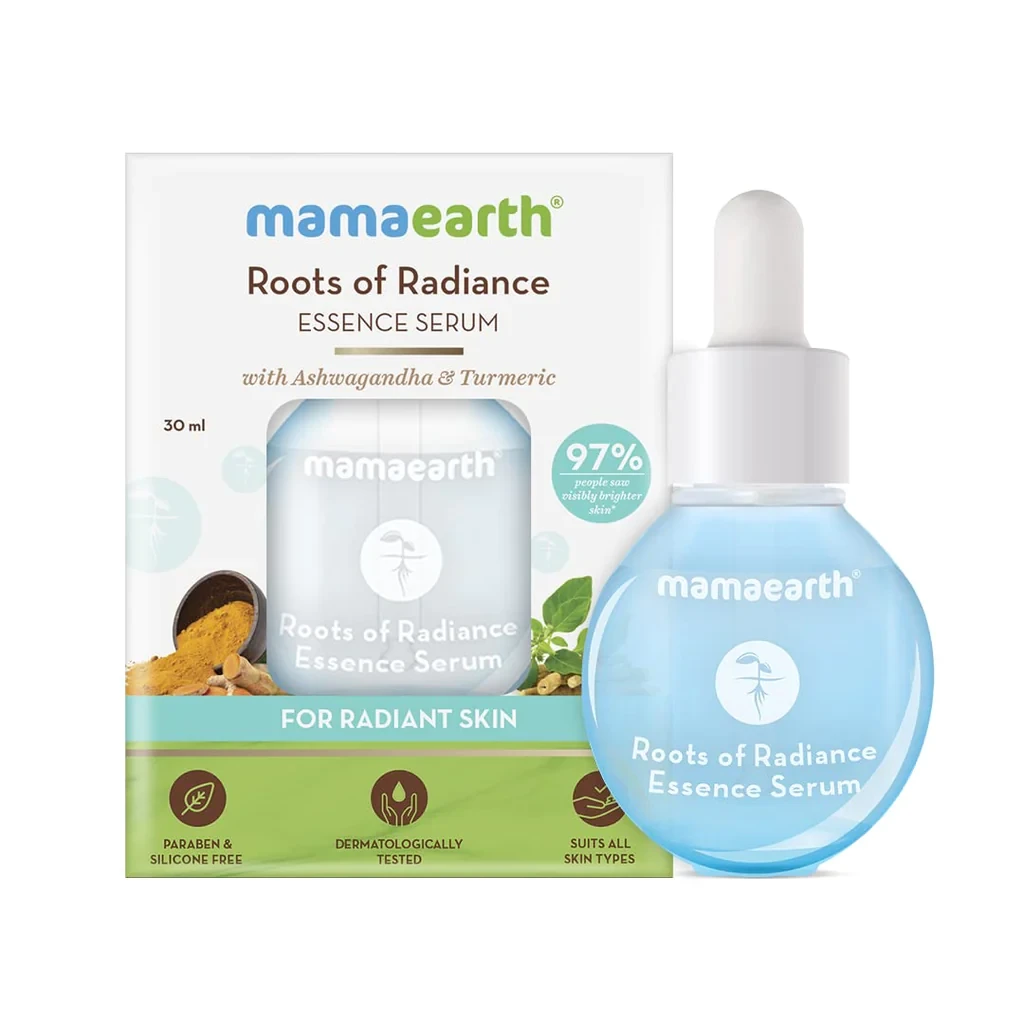 Mamaearth Roots of Radiance Essence Serum with Ashwagandha & Turmeric for Radiant Skin – 30 ml Makes Skin Radiant | Lightweight |Deeply Hydrates