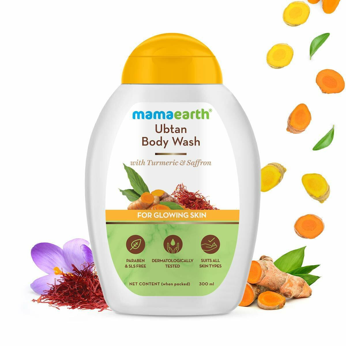Mamaearth Ubtan Body Wash With Turmeric and Saffron for Glowing Skin - 300 ml Deeply Cleanses | Unveils Glow | Gently Exfoliates