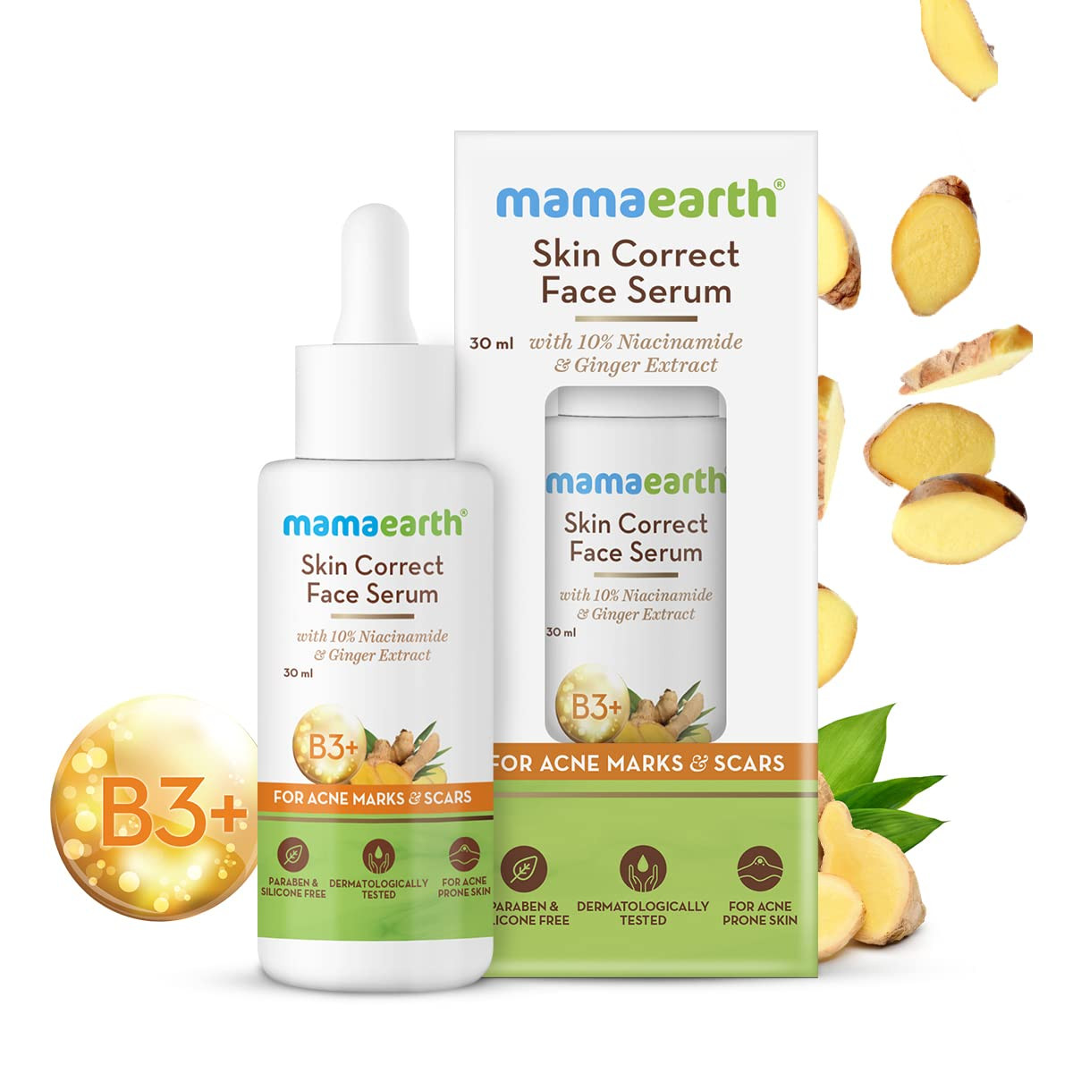 Mamaearth Skin Correct Face Serum with Niacinamide and Ginger Extract for Acne Marks and Scars - 30 ml Reduces Acne Marks | Minimizes Enlarged Pores