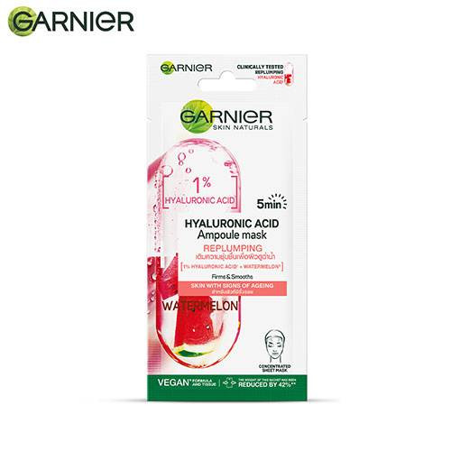Garnier 5 Min Replumping Ampoule Mask for Dry Skin (with 1% Hyaluronic Acid & Watermelon) 15 GM