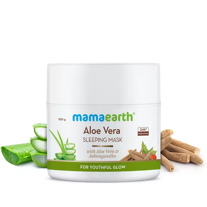 Mamaearth Aloe Vera Sleeping Mask with Aloe Vera & Ashwagandha for a Youthful Glow - 100 g 24-Hour Intense Hydration | Reduces Blemishes