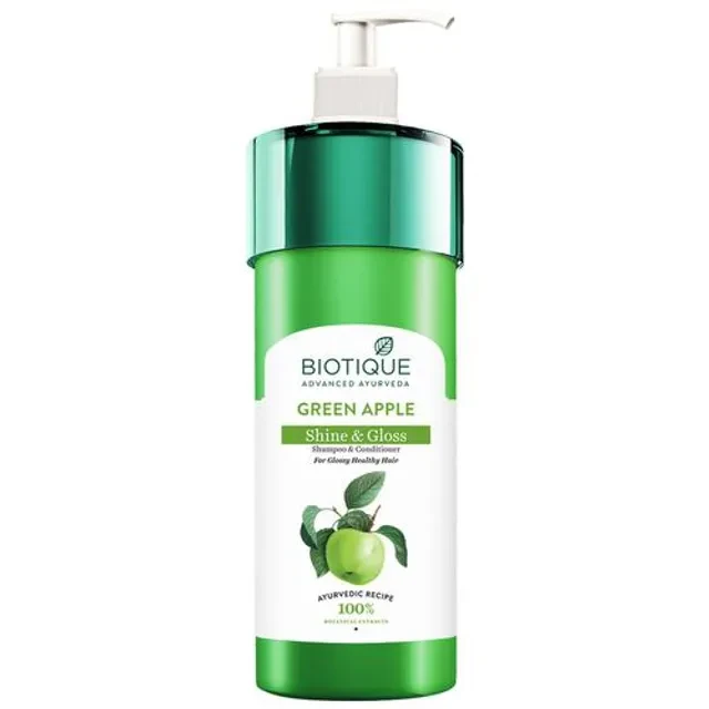 BIOTIQUE Shine & Gloss Shampoo & Conditioner - Green Apple, 800 ml