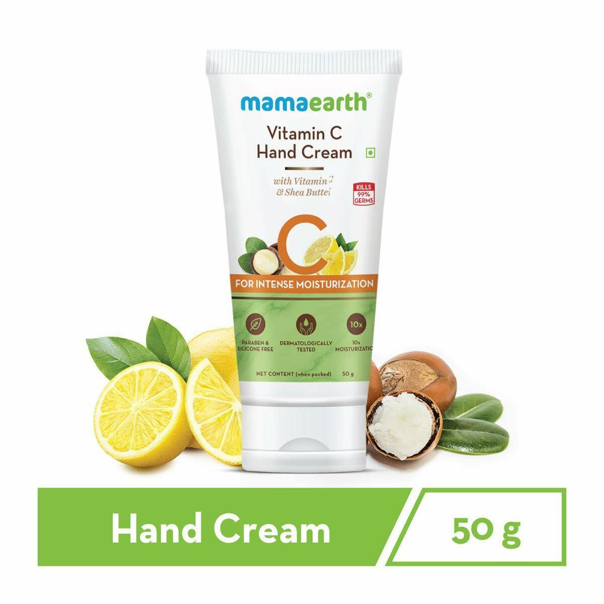 Mamaearth Vitamin C Hand Cream with Vitamin C and Shea Butter for Intense Moisturization 10x Moisturization 50gm | Long-Lasting | Lightweight