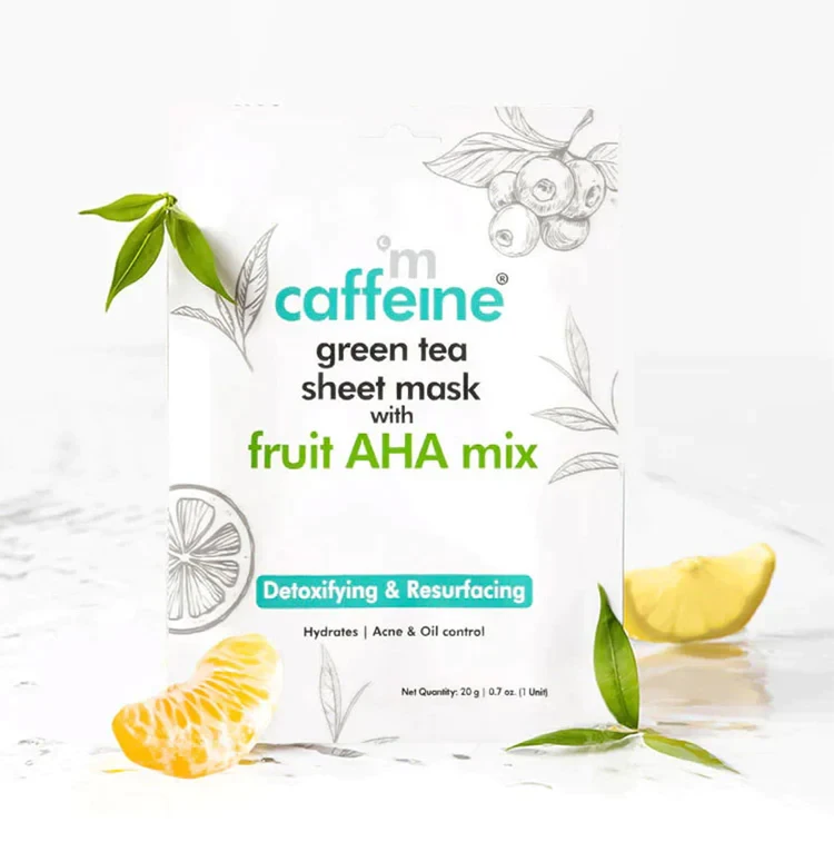 mCaffeine Fruit AHA Mix Green Tea Sheet Mask for Acne & Oil Control - 20g