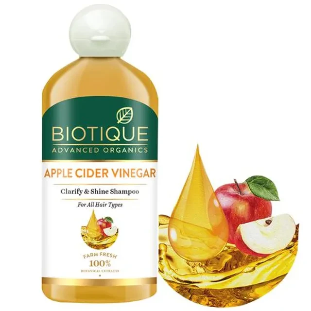 BIOTIQUE Clarify & Shine Shampoo - Apple Cider Vinegar, For All Hair Types, 300 ml