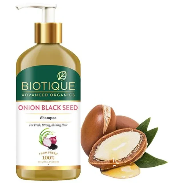 BIOTIQUE Hair Shampoo - Onion Black Seed, For Fresh, Strong & Shining Hair, Farm Fresh 100% Botanical Extracts, 300 ml