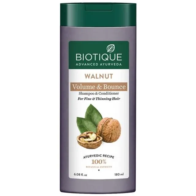 BIOTIQUE Volume & Bounce Shampoo & Conditioner - Walnut, For Fine & Thinning Hair, 180 ml