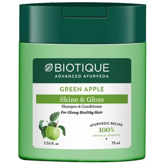 BIOTIQUE Green Apple Shine & Gloss Shampoo & Conditioner - For Glossy Healthy Hair, 75 ml
