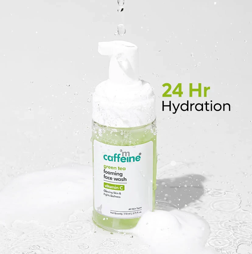 mCaffeine Green Tea & Vit C Foaming Face Wash for Glowing Skin | Refreshes & Reduces Dark Spots - 110 ml