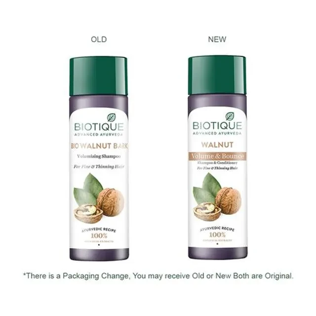 BIOTIQUE Volume & Bounce Shampoo & Conditioner - Walnut, For Fine & Thinning Hair, 120 ml