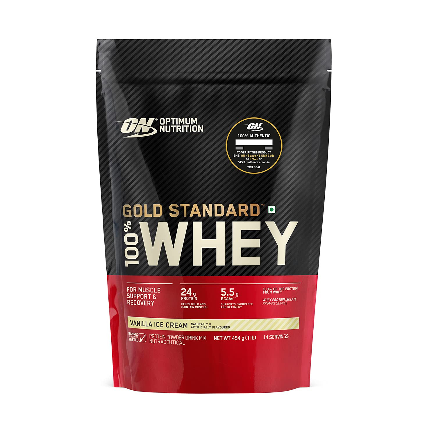 Optimum Nutrition (ON) Gold Standard 100% Whey Protein | For Muscle Recovery | No Added Sugar | Flavour Powder Vanilla Icecream 1 lb