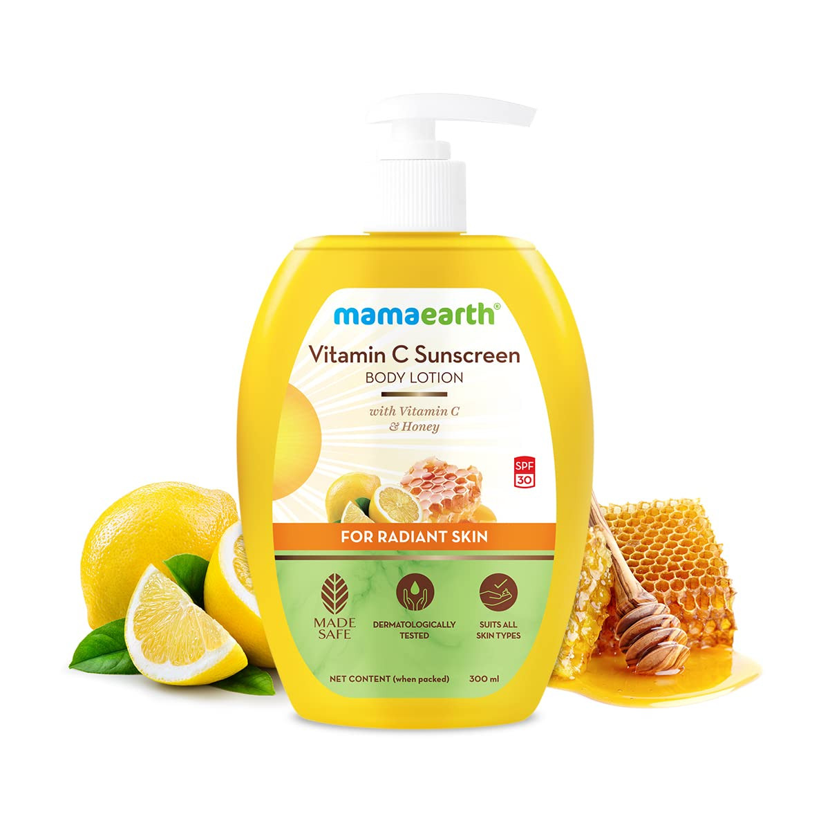 Mamaearth Sunscreen Body Lotion with SPF 30 - 300 ml | Vitamin C SPF 30 Sun Protection | Deeply Moisturizes Skin