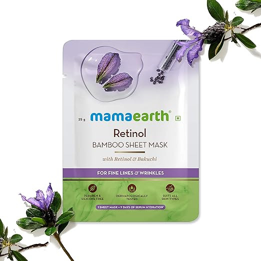 Mamaearth Retinol Bamboo Sheet Mask with Retinol and Bakuchi for Fine Lines and Wrinkles - 25 g