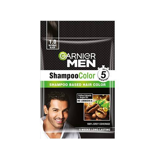 Garnier Men Shampoo Hair Color Shade 1.0 Natural Black 10ML+10ML