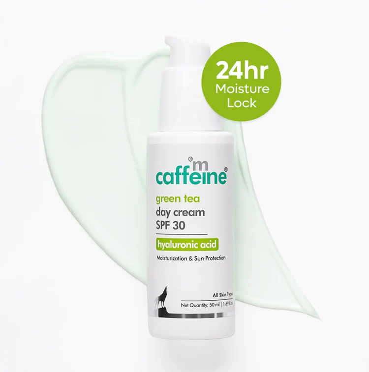 mCaffeine Green Tea Day Cream with SPF 30 PA++ for Hydration & 24 Hrs Moisture Lock - 50 ml