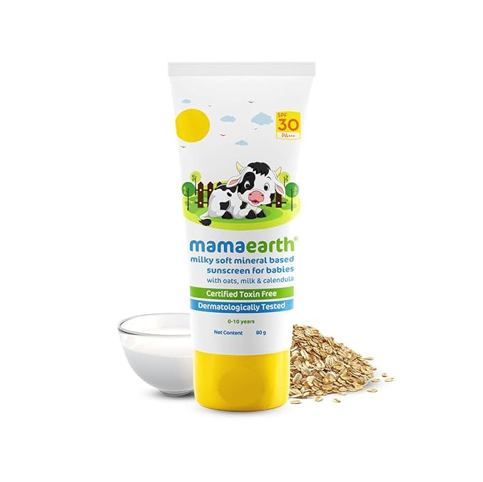 Mamaearth Milky Soft Mineral Based Sunscreen SPF 30 & PA+++ With Oats, Milk and Calendula for Babies- 80 g