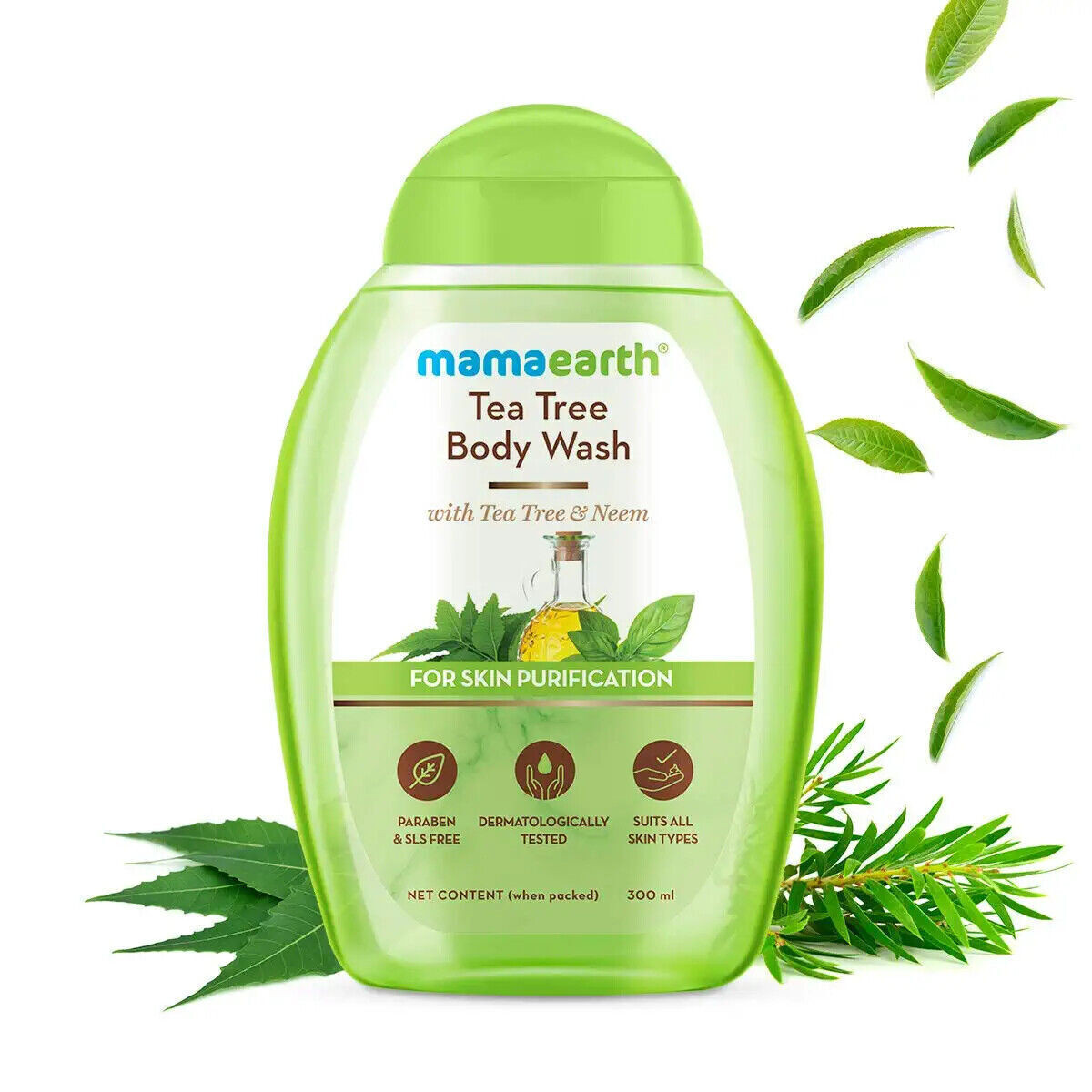 Mamaearth Tea Tree Body Wash With Tea Tree and Neem For Skin Purification - 300 ml Gently Cleanses & Detoxifies Skin | Antibacterial