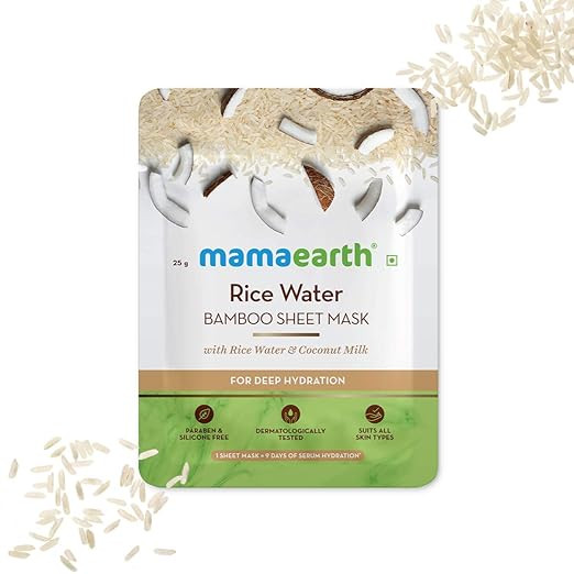 Mamaearth Rice Water Bamboo Sheet Mask with Rice Water and Coconut Milk for Deep Hydration - 25 g
