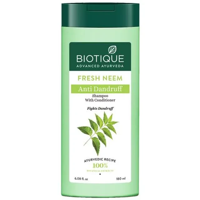 BIOTIQUE Fresh Neem Anti Dandruff Shampoo With Conditioner - Reduces Dryness, Flaking, 180 ml
