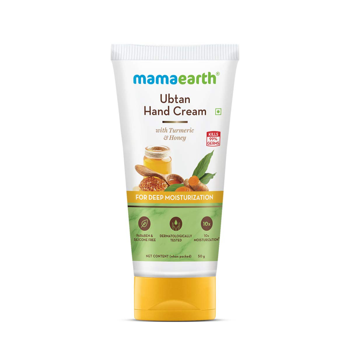 Mamaearth Ubtan Hand Cream with Turmeric and Honey for Deep Moisturization - 50g 10x Moisturization | Long-Lasting | Lightweight