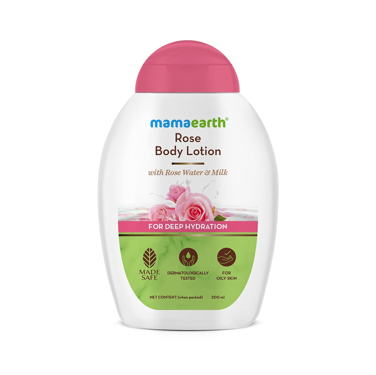Mamaearth Rose Body Lotion with Rose Water and Milk For Deep Hydration - 200 ml Intense Hydration | Non-Greasy | Softens Skin
